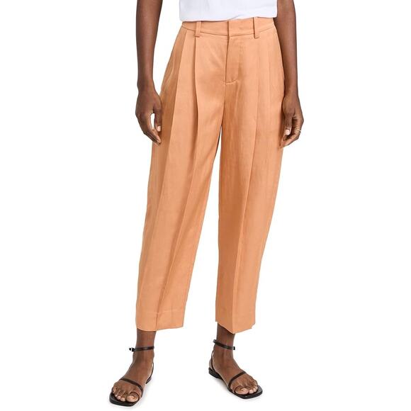 Vince Pleat Front Tapered Silky Pants Viscose Linen Women's Size 00 Luxury Money - Picture 2 of 8